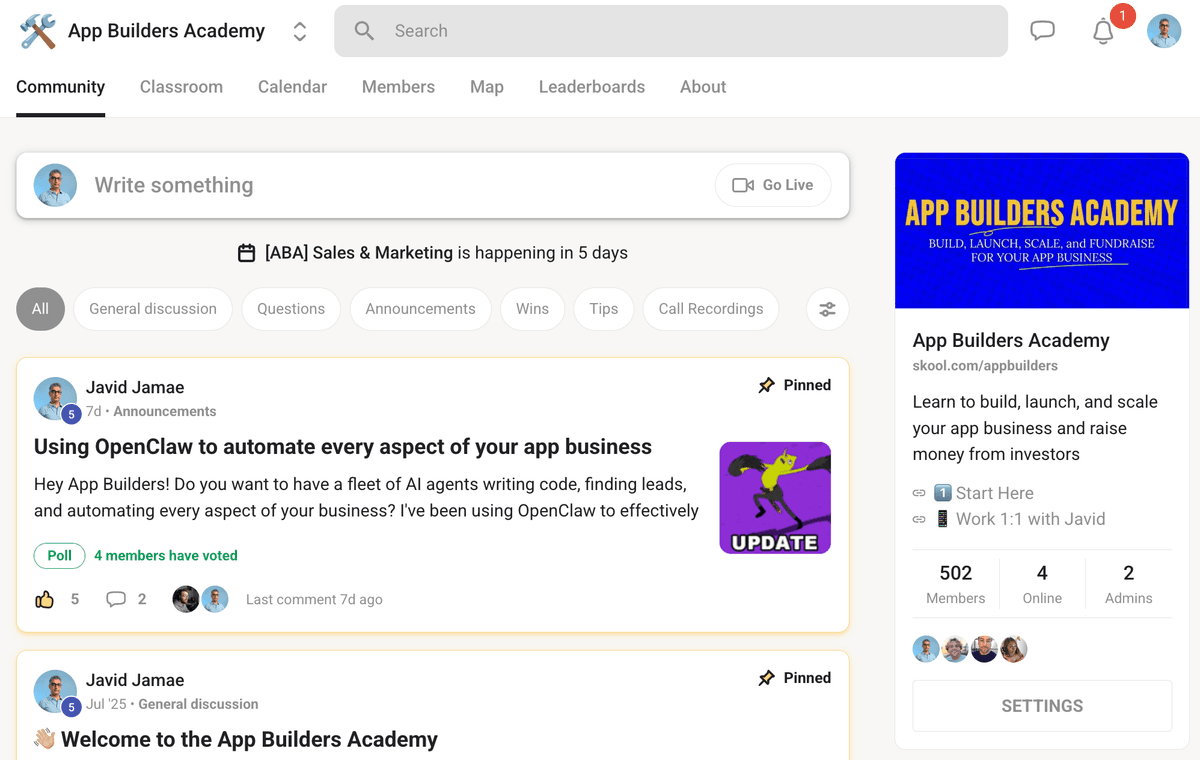 Skool community screenshot