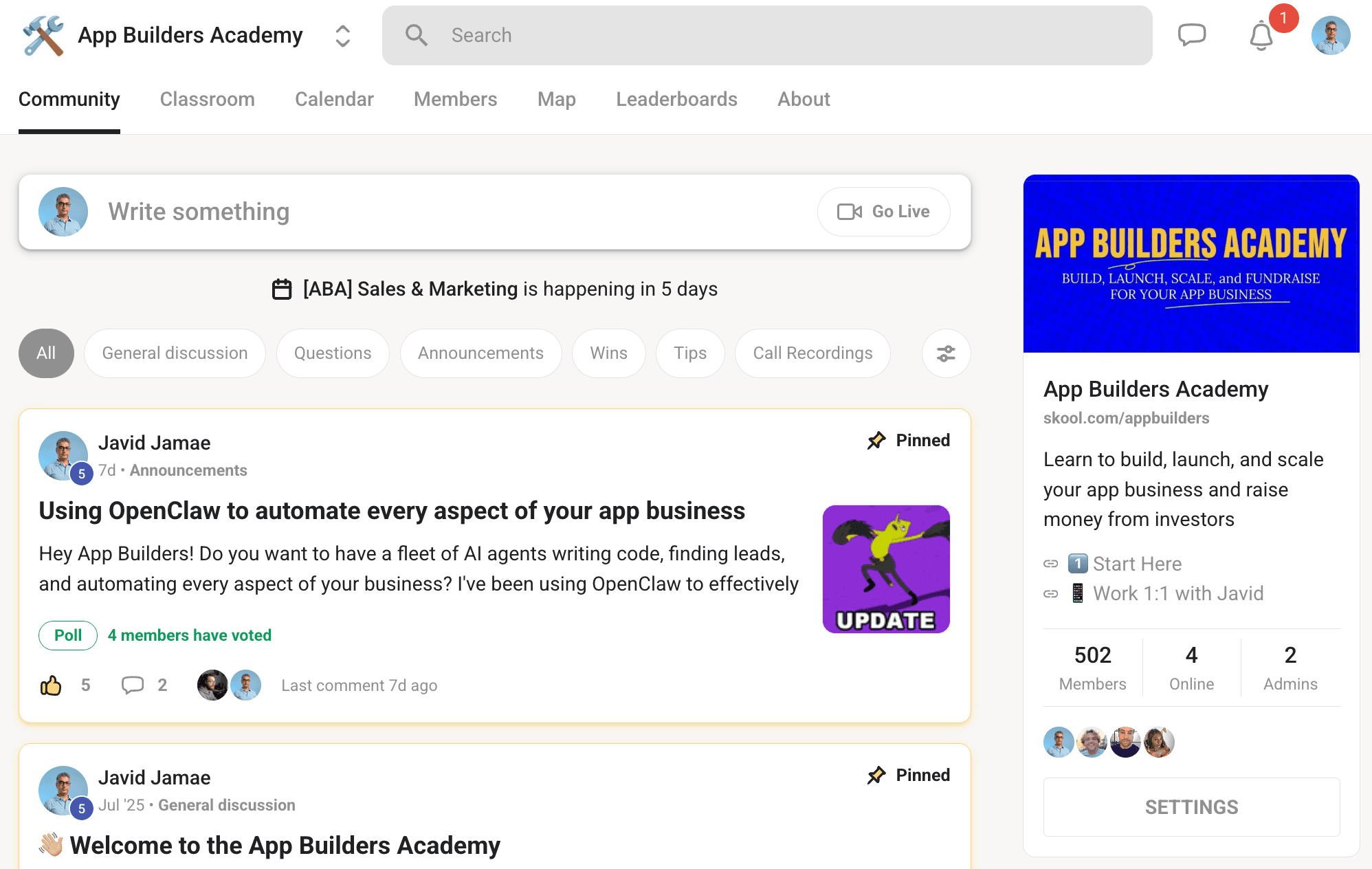 Skool community screenshot